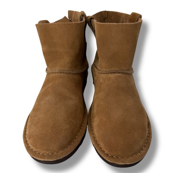 UGG Boots Size 6 Chestnut Brown Slouchy Short Suede Booties Pull on Winter FLAW - Picture 2 of 9